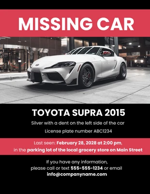 Free  Template: Black and Red Photo Missing Car Poster