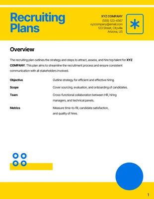 Free  Template: Simple Yellow Blue Recruiting Plan