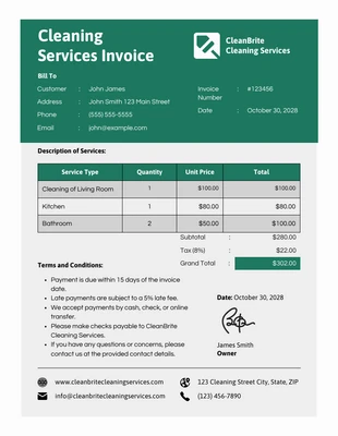 Free  Template: Green and Grey Minimalist Modern Cleaning Invoice