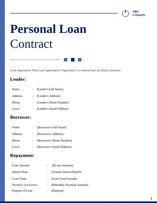Free  Template: Minimalist White and Blue Loan Contracts