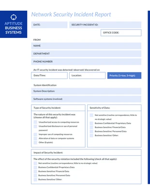 Free  Template: Blue IT Incident Report