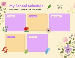 Free  Template: Light Yellow Modern Floral My School Schedule Template
