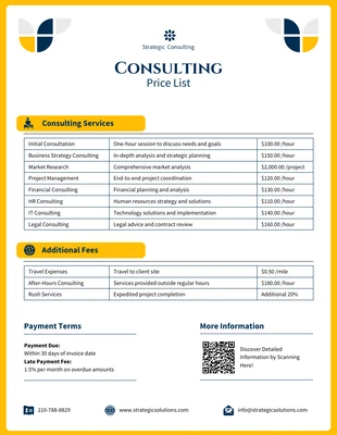 premium interactive Template: Consulting Price List Template