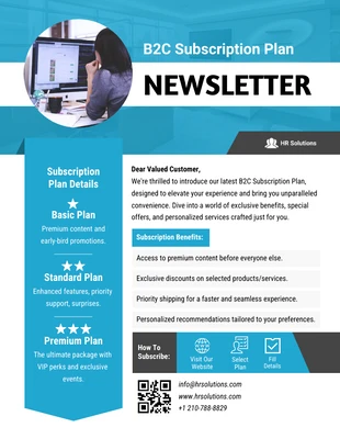 Free  Template: B2C Subscription Plan Newsletter