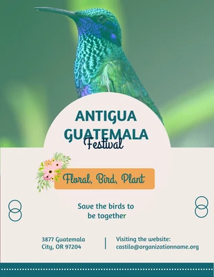 Free  Template: قالب الملصق الأخضر لمهرجان غواتاميلا الدولي للطيور