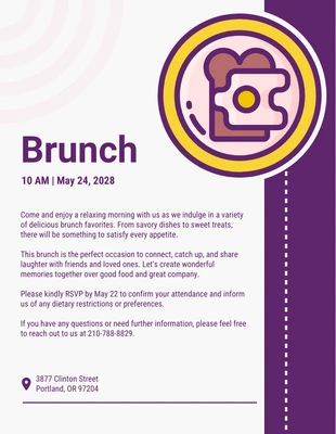 Free  Template: Invito al brunch con panino viola, moderno, pulito e minimalista