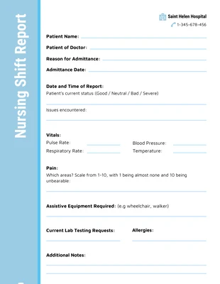 Free  Template: Nursing Change of Shift Report Template