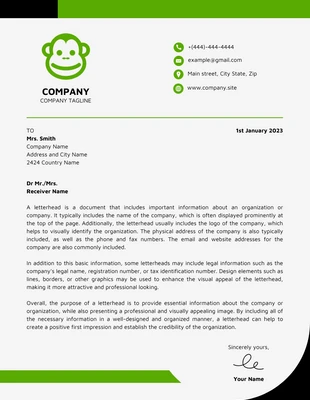 Free  Template: White And Green Professional Modern Graphic Design Letterhead Template
