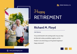 Free  Template: Carta di pensionamento felice moderno semplice bianco giallo blu scuro