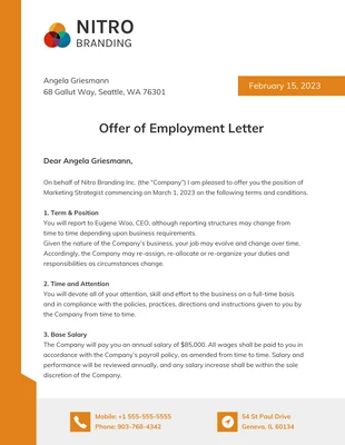 Free  Template: Lettera di offerta di lavoro con marchio colorato