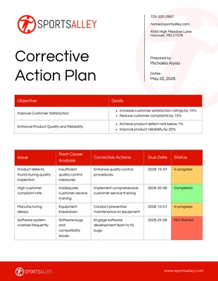 Free  Template: White and Red Simple Corrective Action Plan