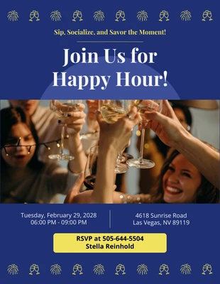 Free  Template: Invitation Simple Happy Hour Bleue Et Jaune