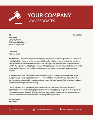 Free  Template: Crema y rojo Simple Law Firm Letterhead Template