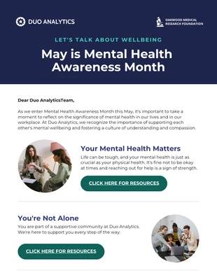 business and accessible Template: Boletim informativo por e-mail do mês de conscientização sobre saúde mental no local de trabalho
