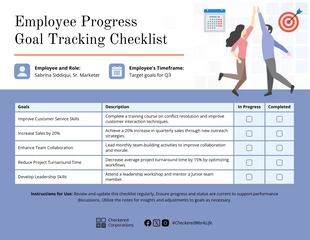 business  Template: Modèle de liste de contrôle de suivi des objectifs de progrès des employés