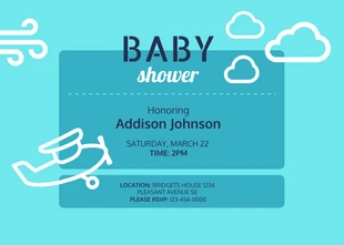 Free  Template: Invito per baby shower blu con aeroplano
