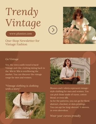 Free  Template: Gelber und brauner klassischer Vintage-Newsletter für ästhetische Mode