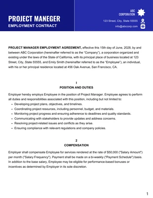 Free  Template: Project Manager Employment Contract Template