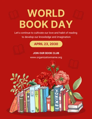 Free  Template: Pôster Leitura do Dia Mundial do Livro com Ilustração Clássica Vermelha e Amarela