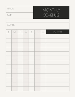 Free  Template: Black Minimalist Grid Monthly Schedule Template