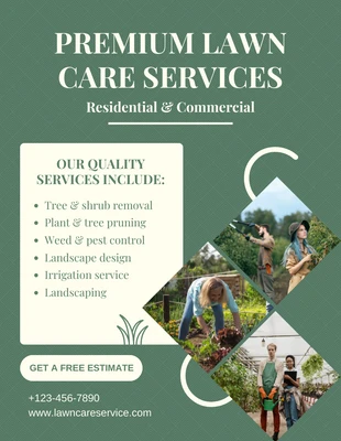 Free  Template: Folheto de corte de grama do Green Premium Lawn Care
