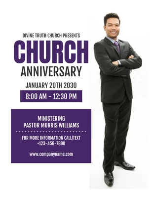 Free  Template: White And Purple Simple Church Anniversary Flyer