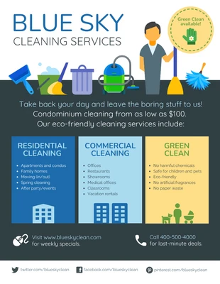Free  Template: Folheto de serviços de limpeza