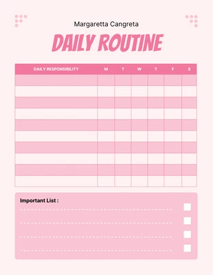 Free  Template: Modello di tabella di marcia giornaliera minimalista rosa bambino