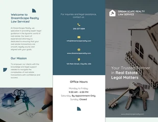 Free  Template: Folletos trípticos del Servicio de Derecho Inmobiliario de color verde oscuro