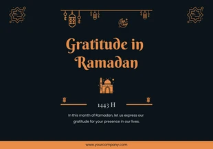 Free  Template: Carte Gratitude noire et orange pendant le Ramadan