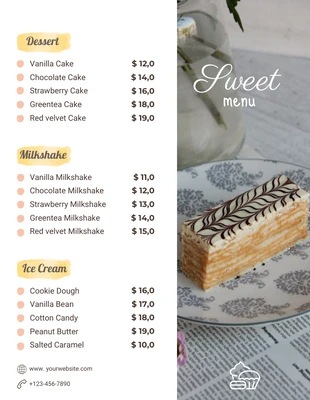 Free  Template: Menu de desserts simples blancs