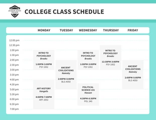 Free  Template: College Weekly Class Schedule