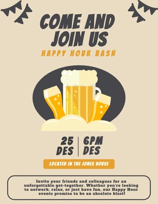 Free  Template: Invitation Happy Hours orange et noire