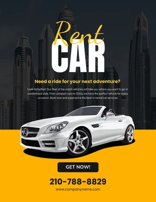 Free  Template: Poster per auto a noleggio giallo e nero