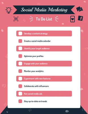Free  Template: Plantilla rosa de lista de tareas de marketing en redes sociales