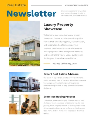 Free  Template: Yellow and grey real estate newsletter