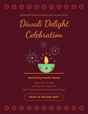 Free  Template: Invitación Diwali amarilla y granate