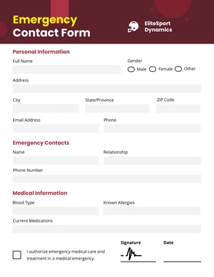 business  Template: Emergency Contact Form