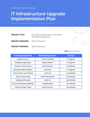 Free  Template: Simple Purple Software Systems Implementation Plan