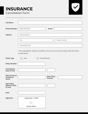 Free  Template: Minimalist Clean Black and White Insurance Cancellation Forms