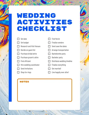 Free  Template: قائمة مرجعية ملونة لحفلات الزفاف