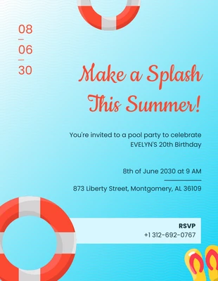 Free  Template: Convite para festa na piscina em azul gradiente e ondas