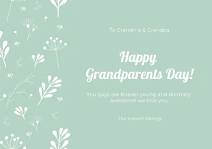 Free  Template: Teal Minimalist Floral Pattern Happy Grandparents Day Card