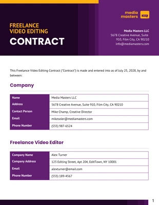 business  Template: Modello di contratto di editing video freelance