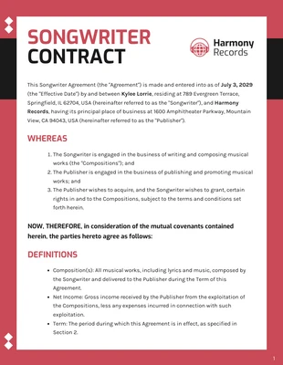 Free  Template: Songwriter Contract Template