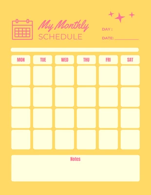 Free  Template: Gelb und Rosa Minimalistisch Mein monatlicher Zeitplan Vorlage