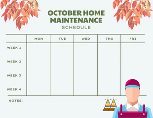 Free  Template: Modelo de cronograma de manutenção doméstica minimalista em cinza claro para outubro