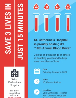 premium  Template: Cartaz do evento de doação de sangue do hospital A4