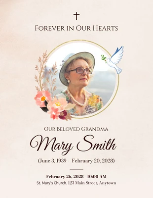 Free  Template: Peach Watercolor Grandma Funeral Poster