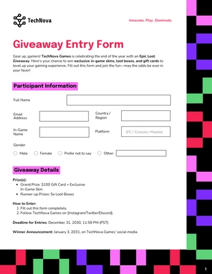 premium interactive Template: Modello di modulo di partecipazione al giveaway